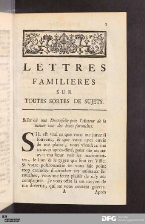 Lettres Familieres Sur Toutes Sortes De Sujets [première Partie].