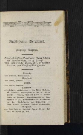 Subskribenten Verzeichniß.