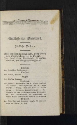 Subskribenten Verzeichniß.