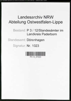 Sterberegister Standesamt Dörenhagen