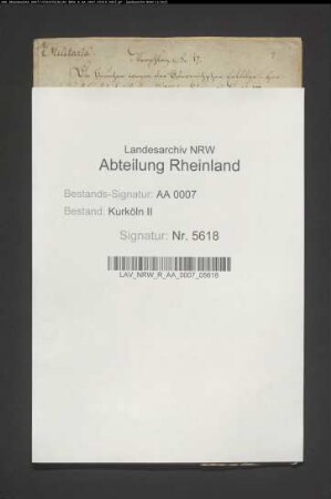 Inhaltsverzeichnis des Geheimen Kanzleikastens (der Registratur der Geheimen Kanzlei)
