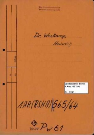 Personenheft Dr. Heinrich Weskamp (*30.10.1905), SS-Untersturmführer