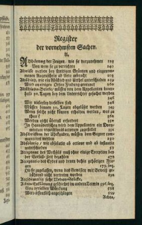 Register der vornehmsten Sachen