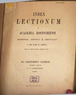 Index lectionum in Academia Rostochiensi ... publice privatimque habendarum, SS 1865