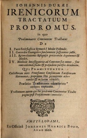 Irenicorum Tractatuum Prodromus