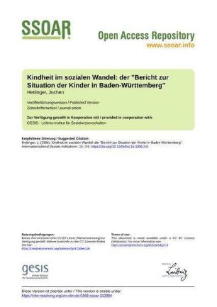 Kindheit im sozialen Wandel: der "Bericht zur Situation der Kinder in Baden-Württemberg"