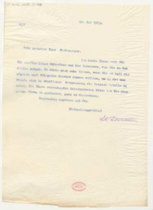 Brief an Lothar Windsperger : 10.05.1913