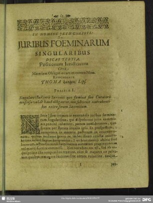 Decas Tertia Positionam Juridicarum Circa Materiem Obligationum ex contractibus. Respondente Thoma Langen, Lips.