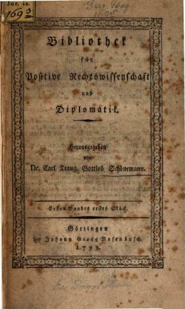 Bibliothek für positive Rechtswissenschaft und Diplomatik, 1,1. 1798