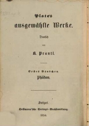 Plato's ausgewählte Werke, 1