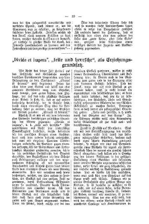 "Divide et impera", "teile und herrsche", als Erziehungsgrundsatz