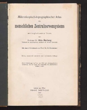 Text: Mikroskopisch-topographischer Atlas des menschlichen Zentralnervensystems : mit begleitendem Texte