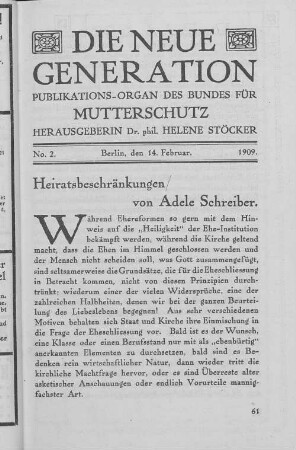 No. 2. Berlin, den 14. Februar. 1909.