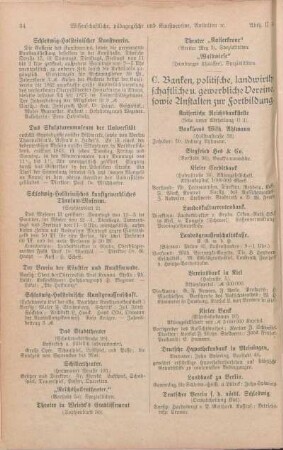 C. Banken, politische, landwirthschaftliche u. gewerbliche Vereine, sowie Anstalten zur Fortbildung.