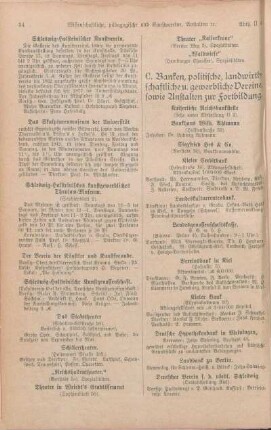 C. Banken, politische, landwirthschaftliche u. gewerbliche Vereine, sowie Anstalten zur Fortbildung.