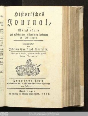 14.1779: Historisches Journal von Mitgliedern des Königlichen Historischen Instituts zu Göttingen