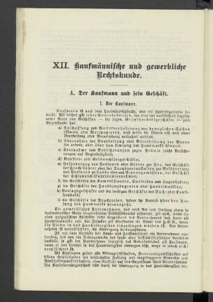 XII. Kaufmännische und gewerbliche Rechtskunde