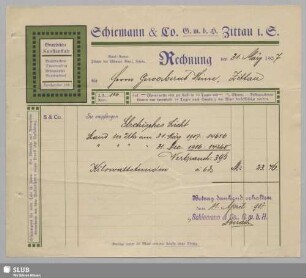 Schiemann & Co. G.m.b.H., Zittau i. S., Graphische Kunstanstalt : Rechnung