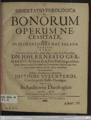 Dissertatio theologica de bonorum operum necessitate