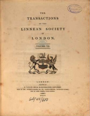 The transactions of the Linnean Society of London. 7, 7. 1804
