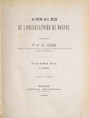 Annales de l'Observatoire de Moscou, 7. 1880/81