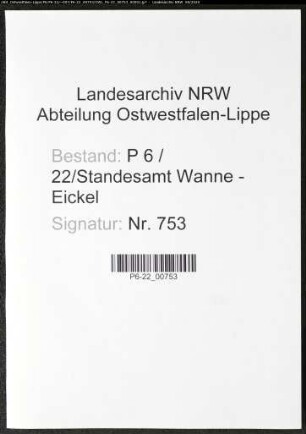 Sterberegister Standesamt Wanne-Eickel