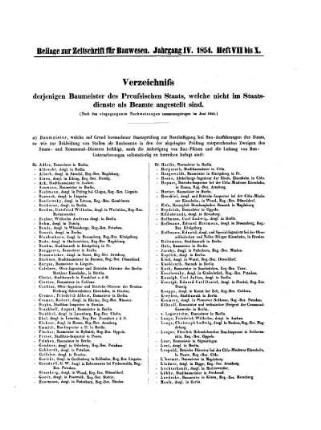 Verzeichnis derjenigen Baumeister des Preußischen Staats, welche nicht im Staatsdienste als Baubeamte angestellt sind
