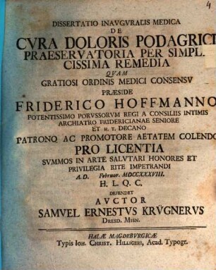 De cura doloris podagrici praeservatoria per simplicissima remedia