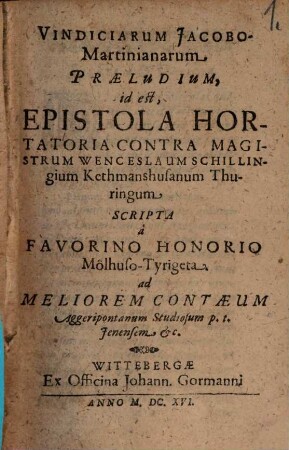 Vindiciarum Jacobo-Martinianarum praeludium ...
