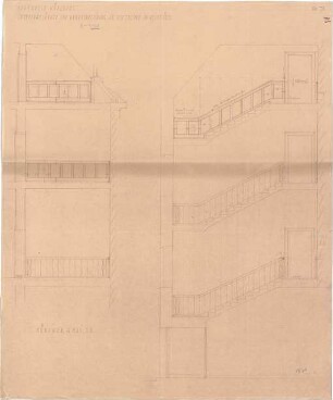 Fischer, Theodor; Würzburg, Münsterplatz; Sparkasse - Treppengeländer u. Wandverkleidung an der Treppe im Westflügel (Schnitte)