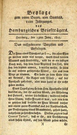 Beylage zum 10ten Bogen, 2ten Quartals, 11ten Jahrganges