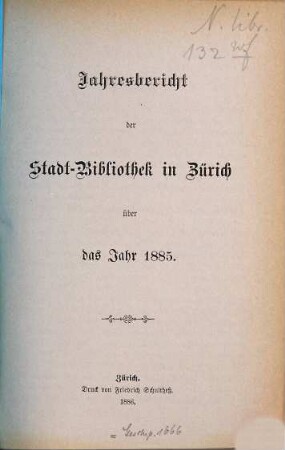 Jahresbericht der Stadtbibliothek Zürich : über d. Jahr .... 1885