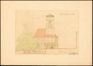 Evangelische Kirche am Lietzensee, Berlin-Charlottenburg: Aufriss: Ansicht zur Neuen Kantstraße (d. h. von Norden) 1:200