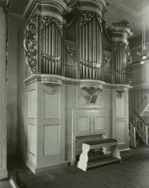 Zweimanualige Orgel op. 46, Fraureuth : Silbermann, Gottfried: Zweimanualige Orgel II/20 op. 46 (1739-1742; G. Silbermann; Fassung A. Meister, nach 1954 erneuert). Fraureuth, Dorfkirche