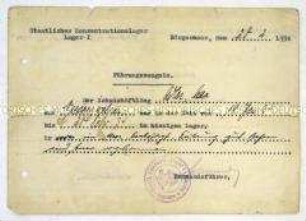 Führungszeugnis für einen Häftling des KZ Börgermoor - Personenkonvolut
