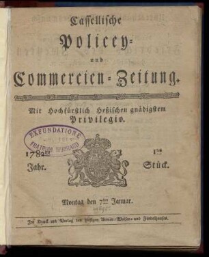 1tes Stueck, Montag den 7ten Januar. 1782