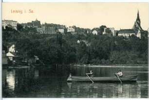 Leisnig. Blick auf Leisnig - Mulde mit Ruderkahn