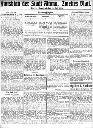 Nummer 29. Zweites Blatt. : Sonnabend, den 19. Juli 1924