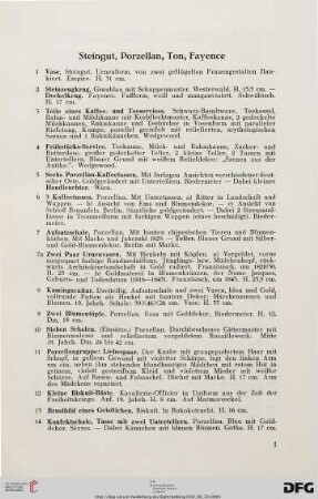 Steingut, Porzellan, Ton, Fayence (Nr. 1-36)