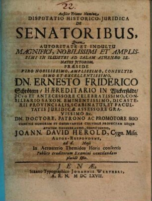 Disputatio Historico-Iuridica De Senatoribus