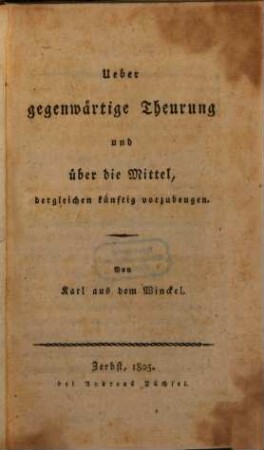 Über gegenwärtige Theurung