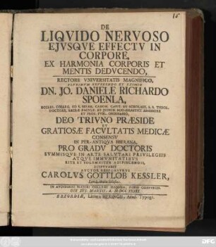 De Liqvido Nervoso Eivsqve Effectv In Corpore, Ex Harmonia Corporis Et Mentis Dedvcendo