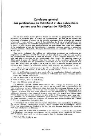 185, Catalogue général des publications de l'UNESCO et des publications parues sous les auspices de l'UNESCO