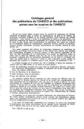 185, Catalogue général des publications de l'UNESCO et des publications parues sous les auspices de l'UNESCO