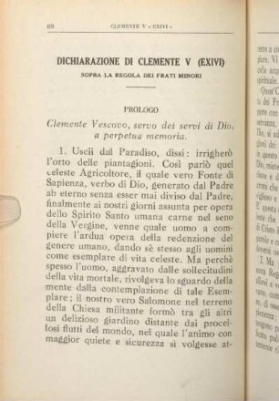 [II - Exivi De Paradiso] Dichiarazione Di Clemente V (Exivi) Sopar La Regola dei Frati Minori