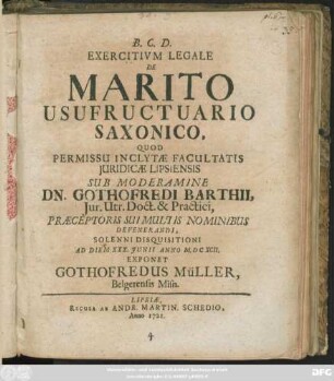 Exercitium Legale De Marito Usufructuario Saxonico