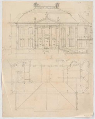 Thiersch, August ; München, Leopoldstr.; Wohnhaus Haymann - Grundriss, Ansicht