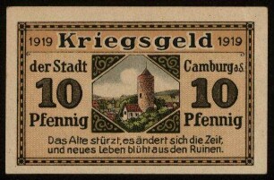 10 Pfennig Kriegsgeld der Stadt Camburg