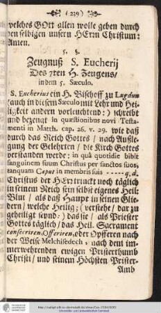 Zeugnuß S. Eucherij Des 7ten H. Zeugens/ in dem 5. Saeculo.