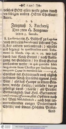 Zeugnuß S. Eucherij Des 7ten H. Zeugens/ in dem 5. Saeculo.